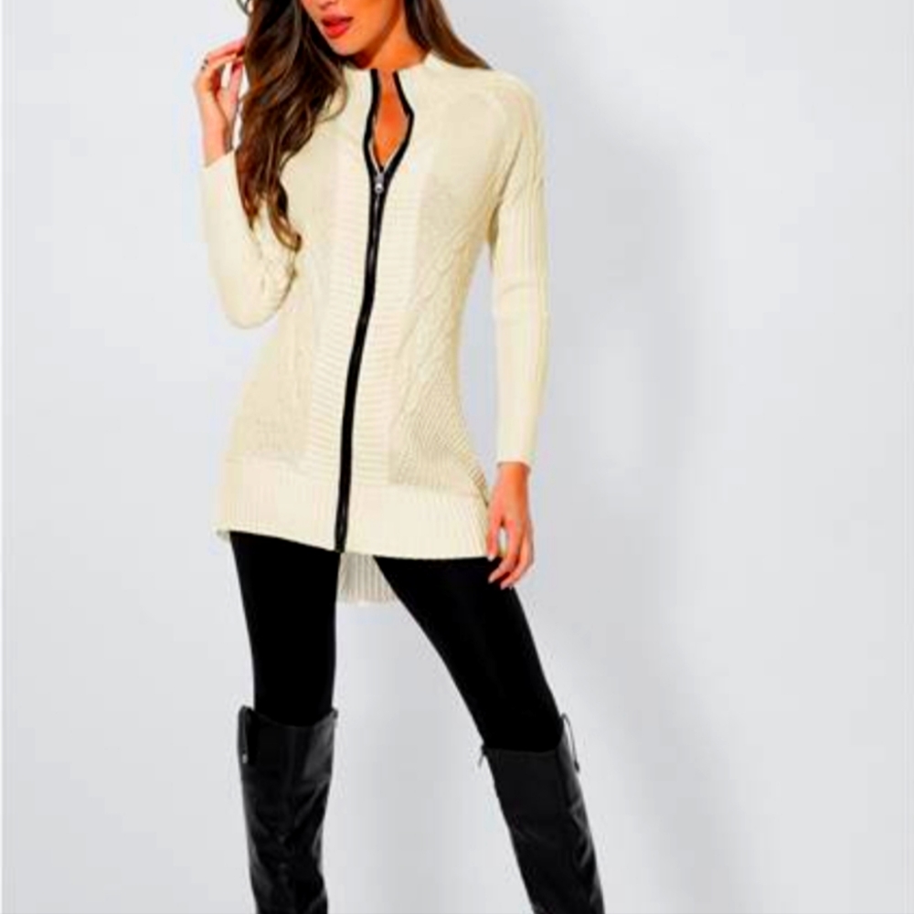 VENUS Knit Full Zip Gray Cardigan Sweater Size M